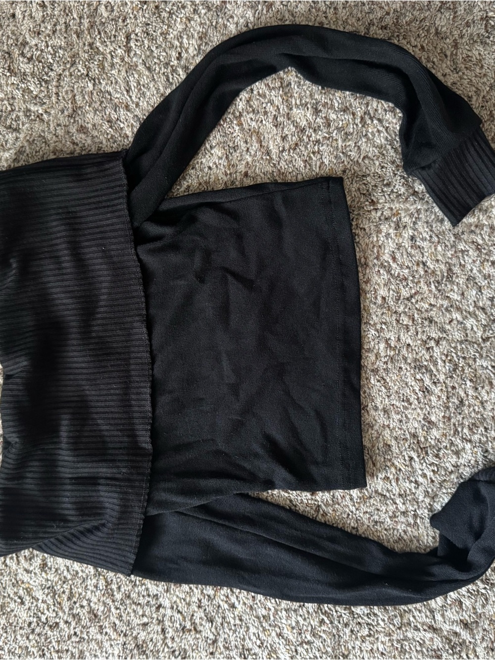 Black Ribbed Off-Shoulder Knit Top